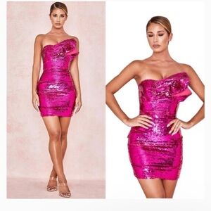 House of CB Hot Pink Sequin One-Shoulder Mini Dress